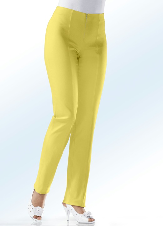 Broek met knoop- en ritssluiting - Zachte stretchbroek in 11 kleuren Broek met knoop- en ritssluiting - Zachte stretchbroek in 11 kleuren, in Größe 018 bis 235, in Farbe GEEL