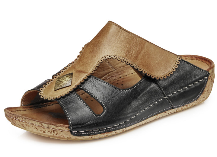 Sandalen & slippers - Gemini, comfortabele damesmuiltjes, breedte G, met klittenbandsluiting, in Größe 036 bis 041, in Farbe ZWART-COGNAC Ansicht 1