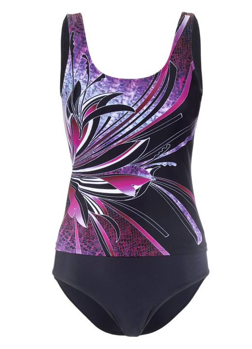 Tankini's - Pacific Fashion tankini met geplaatst printdesign en zachte cups, in Größe 038 bis 052, in Cup C, in Farbe ZWART-BESSEN Ansicht 1