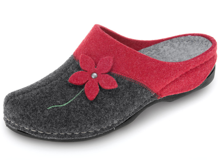 Huisschoenen - Laurina, klassieke damespantoffels, met anatomisch gevormd voetbed, in Größe 036 bis 042, in Farbe ROOD-ANTRACIET Ansicht 1