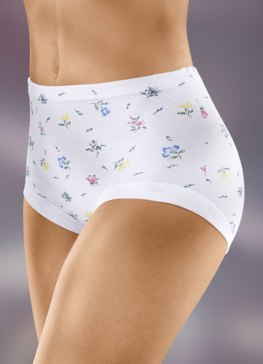 Slips - Set van vijf slips met vervangbare elastische band, in Größe 040 bis 060, in Farbe 3 X WIT EN KLEURRIJK, 2 X WIT