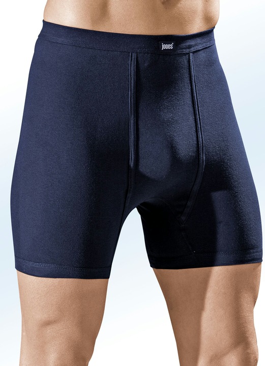 Slips & broeken - Set van drie onderbroeken van fijne ribstof met gulp, effen, in Größe 005 bis 011, in Farbe 2X MARINE, 1X LICHTGRIJS
