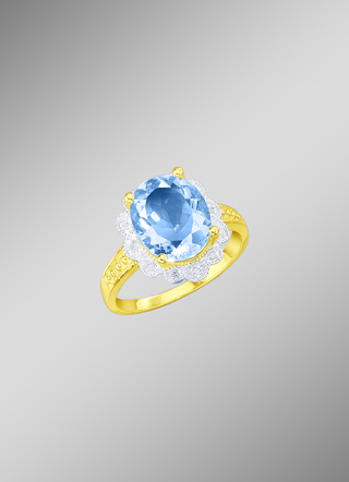 Damesring met blauwe topaas en diamanten
