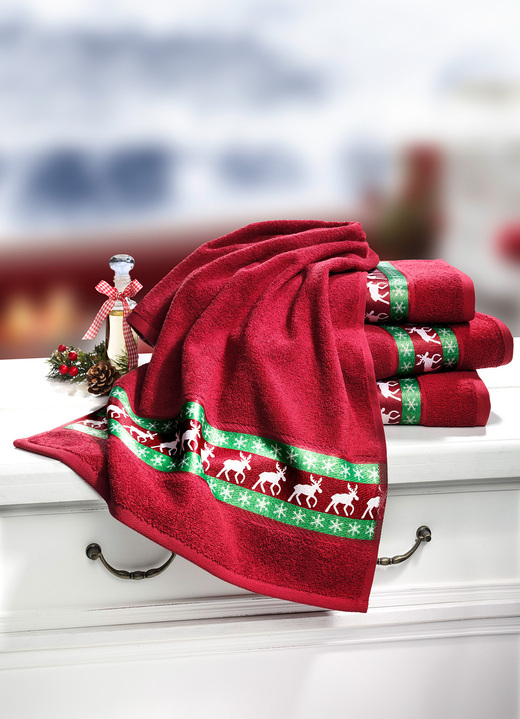 Handdoeken - Badstof-serie met eland-motieven, in Größe 200 (1 handdoek, 50 x 100 cm) bis 205 (5-delige voordeelset), in Farbe ROOD