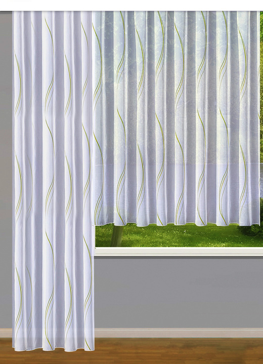 Klassiek - Opbergsysteem in golfdesign met universele railband, in Größe 160 (Gordijn, 145 x 300 cm) bis 291 (Store, 245 x 450 cm), in Farbe WIT-GROEN Ansicht 1
