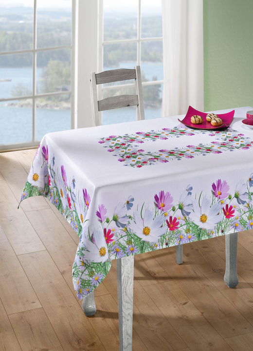 Woontextiel - Verende tafel- en kamerdecoratie met bloemmotief, in Größe 130 (Servetten, 35/50 cm) bis 404 (Kussensloop, 40/40 cm), in Farbe WIT/MEERKLEURIG Ansicht 1
