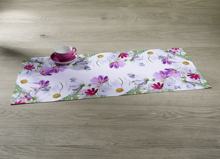 - Verende tafel- en kamerdecoratie met bloemmotief, in Größe 130 (Servetten, 35/50 cm) bis 404 (Kussensloop, 40/40 cm), in Farbe WIT/MEERKLEURIG