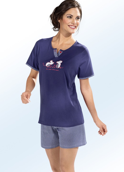 Pyjama's & shorties - Shorty, korte mouwen met geplaatste print, in Größe 034 bis 050, in Farbe NAVY-WIT