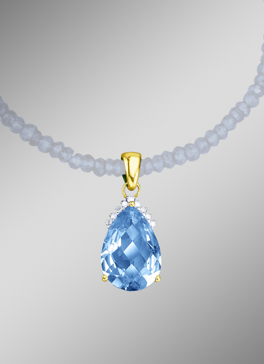 - Kettinghanger met echte blauwe topaas en diamanten, in Farbe