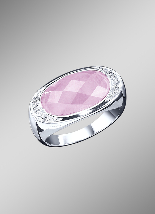 Ringen - Damesring met echte rozenkwarts en synthetische zirkonia, in Größe 160 bis 220, in Farbe  Ansicht 1