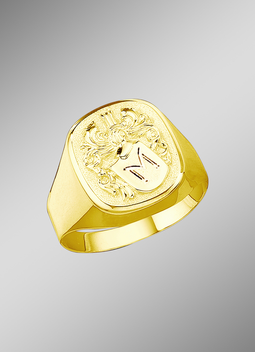 Heren-naamsieraden - Herenring met glanzend wapen, in Größe 180 bis 240, in Farbe
