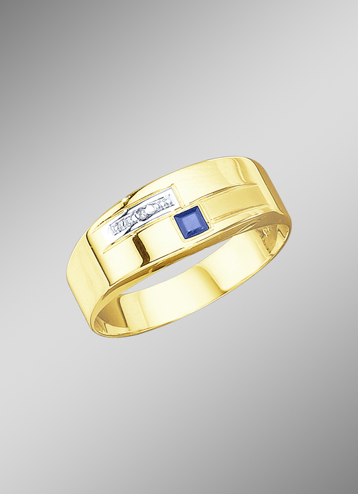 - Herenring in bicolor met diamant en echte blauwe saffier - Herenring in bicolor met diamant en echte blauwe saffier, in Größe 180 bis 240, in Farbe