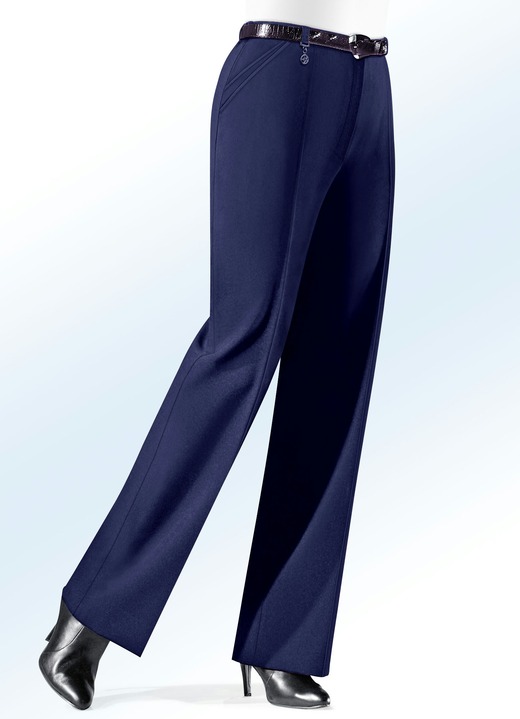 Broek met knoop- en ritssluiting - Broek met decoratieve hanger in 6 kleuren Broek met knoop- en ritssluiting - Broek met decoratieve hanger in 6 kleuren, in Größe 019 bis 100, in Farbe MARINE