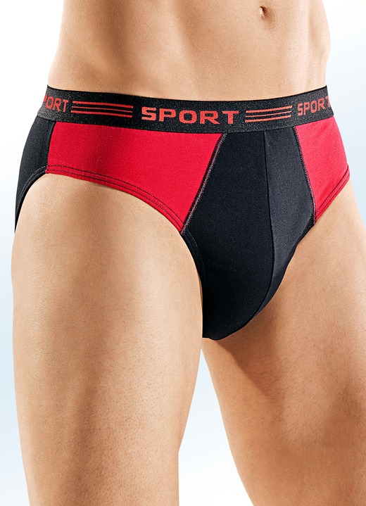 Slips & broeken - Set van vijf slips, effen met inzetstukken, in Größe 004 bis 010, in Farbe 3X ZWART-ROOD, 2X ZWART-KONINGSBLAUW