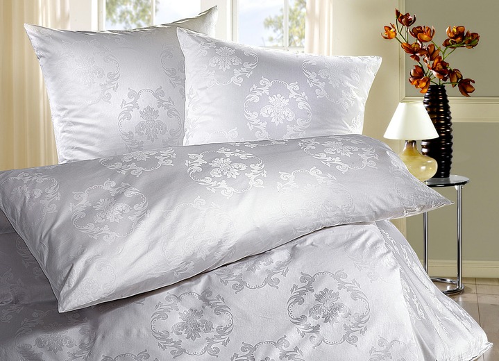 - Beddengoedset van mako-brokaat-damast, in Größe 112 (80/80 cm + 135/200 cm) bis 312 (2x 80/80 cm + 200/200 cm), in Farbe WIT