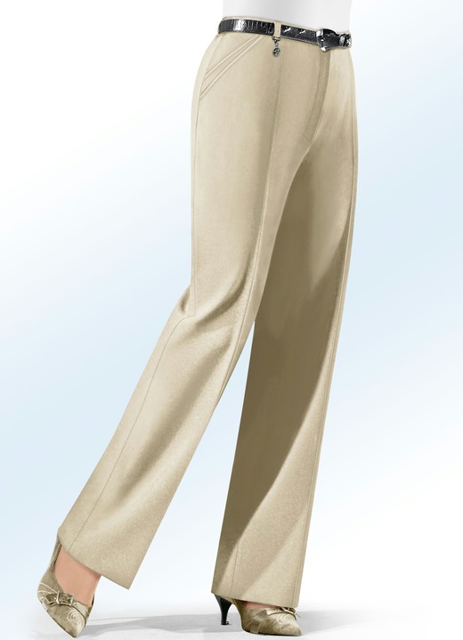 Broek met knoop- en ritssluiting - Broek met decoratieve hanger in 6 kleuren, in Größe 019 bis 100, in Farbe BEIGE Ansicht 1
