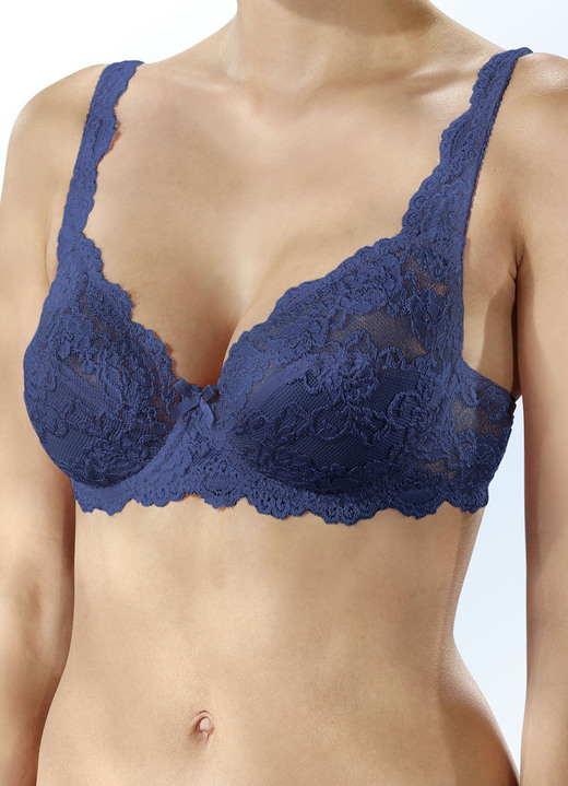 Damesondergoed - Sassa set van twee elastische kanten beugelbeha's, in Größe 075 bis 100, in Cup D, in Farbe 1X MARINE, 1X WEISS Ansicht 1
