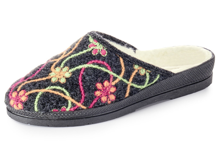 Huisschoenen - Warme damespantoffels, met nieuwe wol, in Größe 036 bis 042, in Farbe ANTRACIET-MEERKLEURIG Ansicht 1