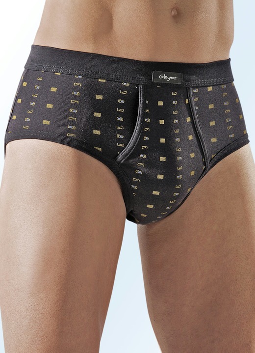 Slips & broeken - Set van zes slips, met all-over dessin, in Größe 005 bis 011, in Farbe 3X ZWART-MESSING-BLAUW, 3X GRIJS GEMÊLEERD-ZWART-BORDEAUX