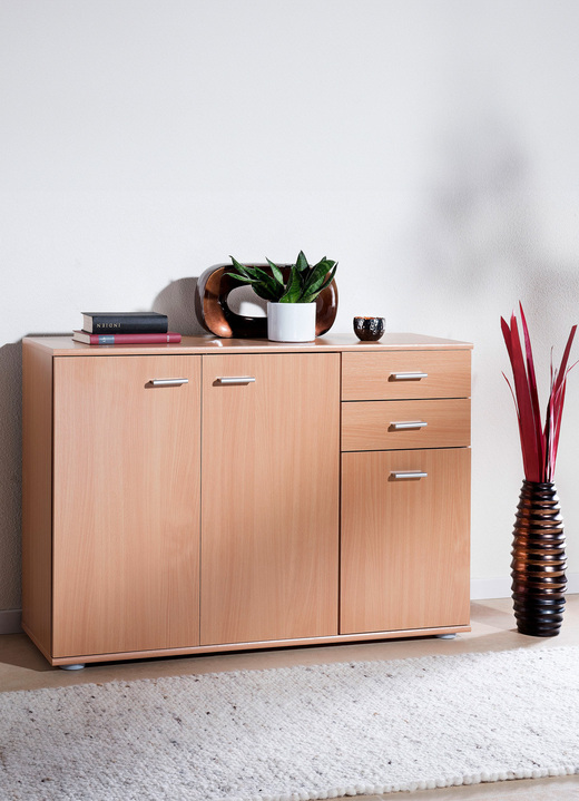 Meubels - Moderne ladekastserie met zilverkleurige kunststof handgrepen, in Farbe BEUKEN, in Ausführung 2 deuren Ansicht 1