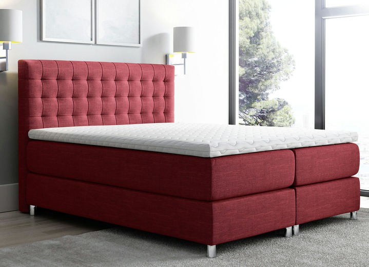 Boxspringbedden - Boxspringbed met topmatras, in Farbe ROOD Ansicht 1