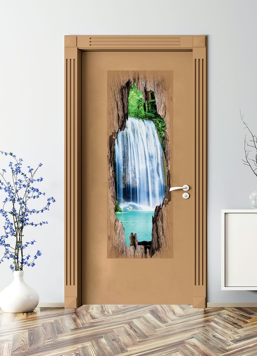 Landschap - 3D deursticker watervallen, in Farbe BLAUW Ansicht 1
