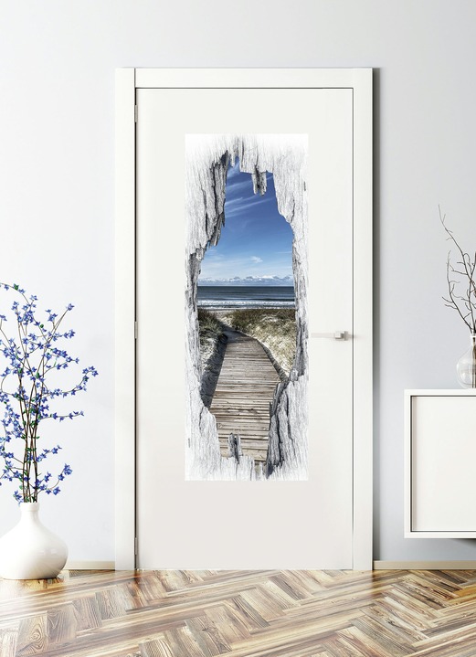 Landschap - 3D deursticker Noords strand, in Farbe BLAUW Ansicht 1