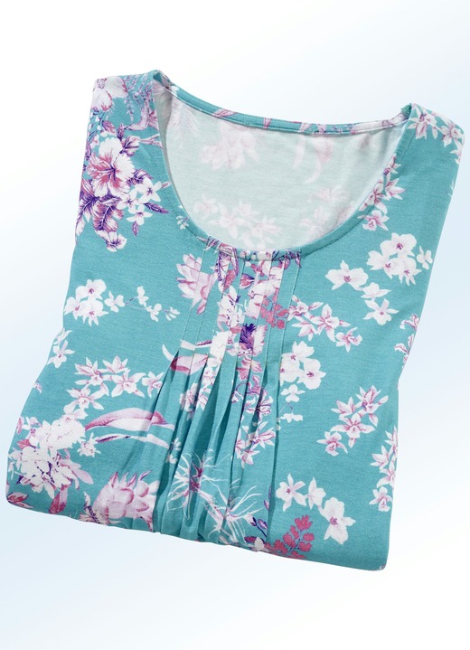 Longshirts - Lang shirt met subtiele plooien in 4 kleuren Longshirts - Lang shirt met subtiele plooien in 4 kleuren, in Größe 038 bis 054, in Farbe TURQUOISE-PAARS