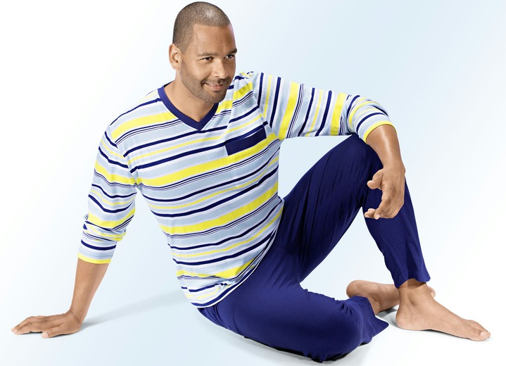 Pyjamas - Set van twee pyjama's met V-hals en borstzakje, in Größe 046 bis 062, in Farbe GESORTEERD Ansicht 1