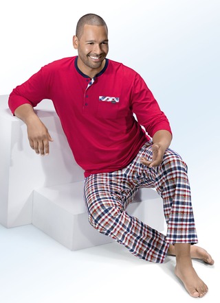 Pyjama met knoopsluiting, borstzak en geruit dessin