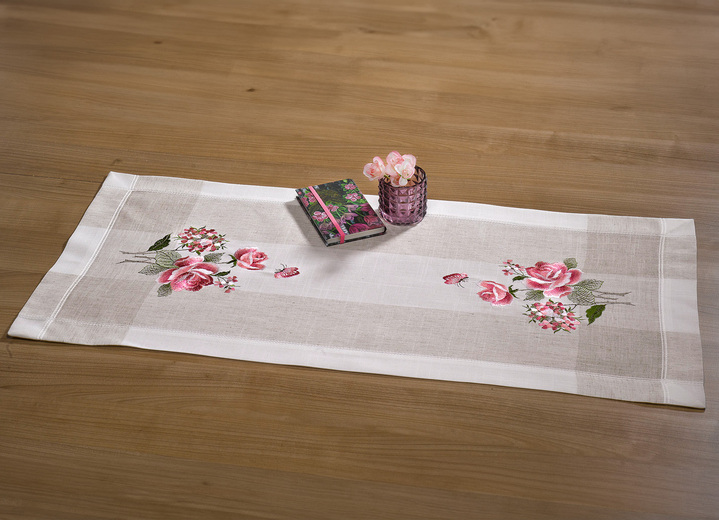 Woontextiel - Tafel- en kamerdecoratie met een betoverend rozenontwerp, in Größe 101 (Kleedje, 35/50 cm) bis 404 (Kussensloop, 40/40 cm), in Farbe SEKT/MULTICOLOR Ansicht 1
