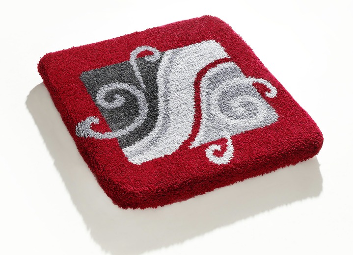 Badmatten - Badkamerset met 20 mm poolhoogte van Grund, in Größe 100 (Matje, halfrond 50/80 cm) bis 109 (mat voor hangend toilet, 50/50 cm), in Farbe ROOD-GRIJS Ansicht 1