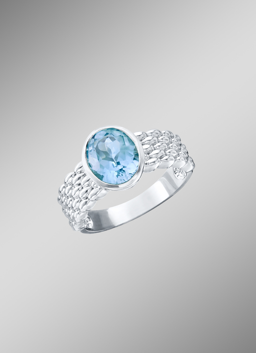 Ringen - Damesring met blauwe topaas en ringband met structuur, in Größe 160 bis 220, in Farbe  Ansicht 1