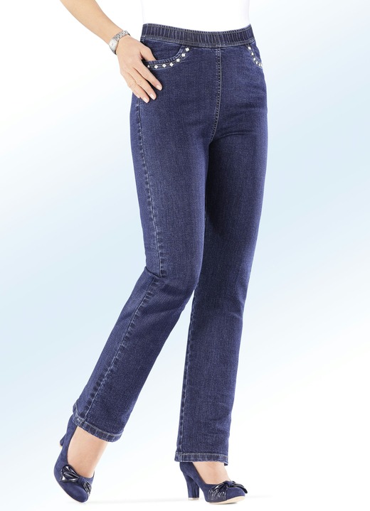 Broeken met elastische band - Jeans met comfortabel aansluitend model, in Größe 019 bis 058, in Farbe DONKERBLAUW Ansicht 1