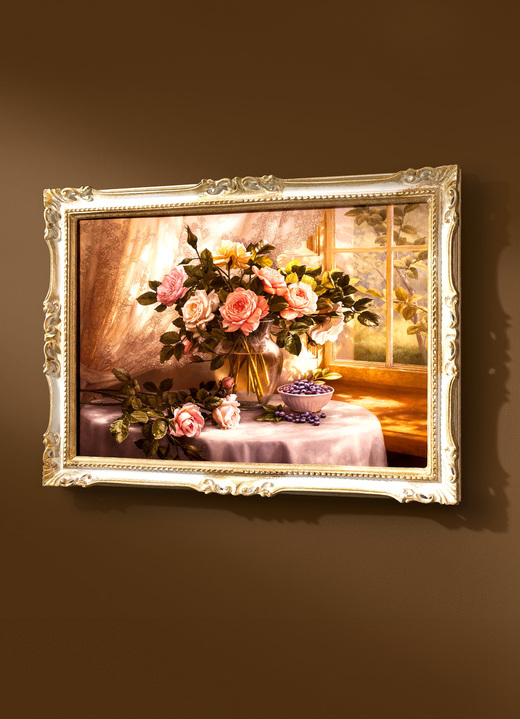 Schilderijen - Schilderij met boeket rozen., in Farbe WIT-GOUD