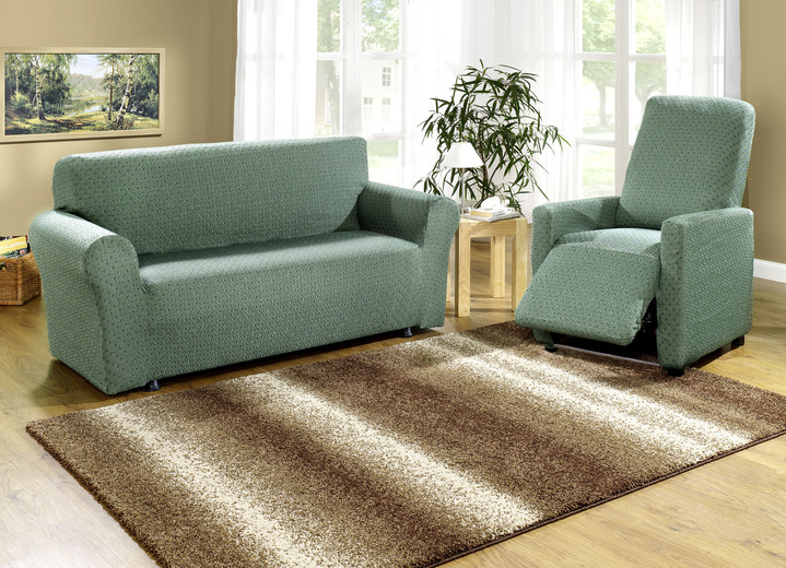 Grand foulards - Stretchhoezen met mooie structuur, in Größe 101 (Stoelhoes) bis 115 (stoelhoezen, set van 4), in Farbe GROEN Ansicht 1