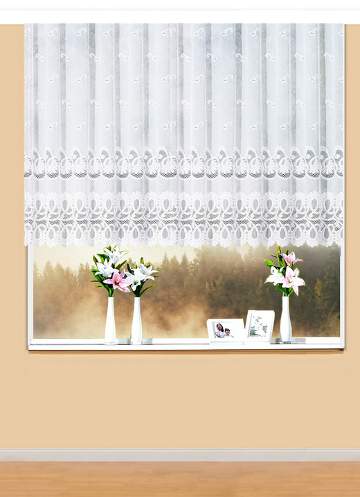 Klassiek - Bloemenvenster-store met automatische vouwband, in Größe 140 (H 120 x B 300 cm) bis 181 (H175xB600 cm), in Farbe WIT Ansicht 1