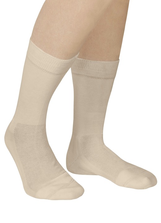 Gezondheidskousen - Twee stuks comfortabele kniekousen of sokken, in Größe 1 (37–39) bis 3 (43–45), in Farbe BEIGE, in Ausführung Comfortsokken, set van twee Ansicht 1