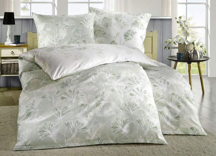 Beddengoed - Fijne vlas beddengoedset van Biberna, in Größe 111 (40/80 cm + 135/200 cm) bis 115 (80/80 cm + 155/220 cm), in Farbe GROEN Ansicht 1