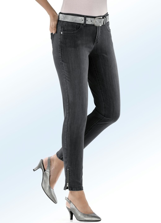 Broek met knoop- en ritssluiting - Magic jeans met modieuze ritsen aan de broekspijpen Broek met knoop- en ritssluiting - Magic jeans met modieuze ritsen aan de broekspijpen, in Größe 017 bis 050, in Farbe ANTRACIET