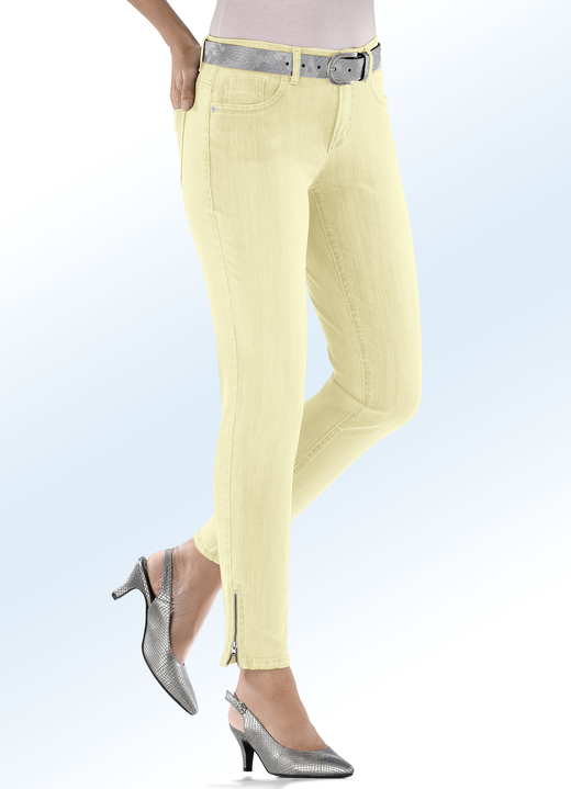 Broek met knoop- en ritssluiting - Jeans met modieuze ritsen, in Größe 017 bis 050, in Farbe HELLGELB