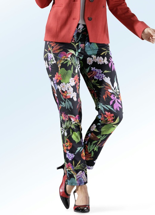 - Broek met felgekleurde print, in Größe 034 bis 052, in Farbe ZWART-MEERKLEURIG Ansicht 1