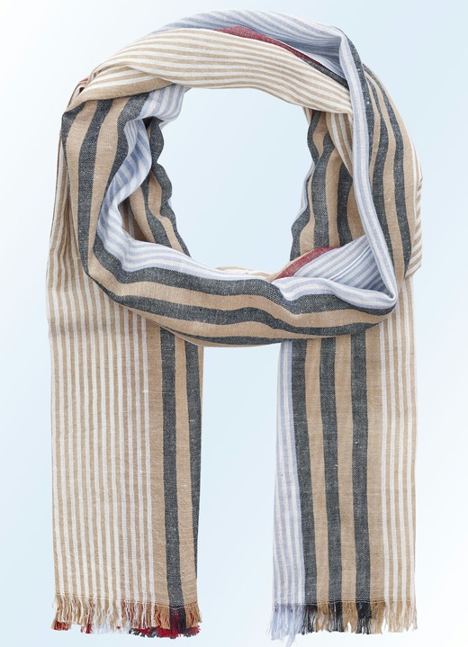 Sjaals - Modieuze crinkle sjaal van puur katoen, in Farbe BLEU-BORDEAUX-RIETKLEUR-WIT GESTREEPT