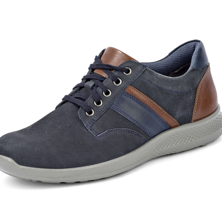 Instappers & veterschoenen - GINO GALANTE veterschoen van ingevet, gearceerd rundnubuckleer, in Größe 040 bis 047, in Farbe MARINE-COGNAC Ansicht 1