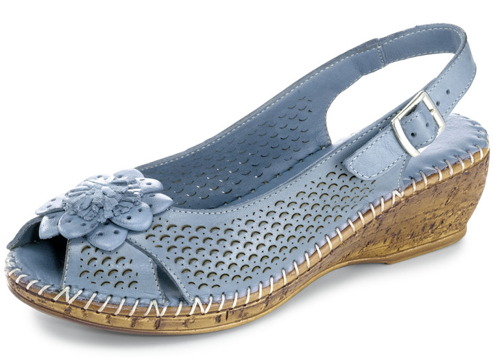 Sandalen & slippers - Gemini sandaal met leren bloem, in Größe 036 bis 042, in Farbe JEANS Ansicht 1