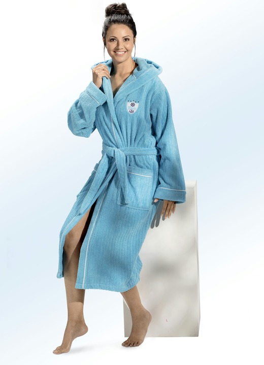 Homewear & vrijetijdsmode - Badjas met capuchon, in Größe L bis XXL, in Farbe TURQUOISE Ansicht 1