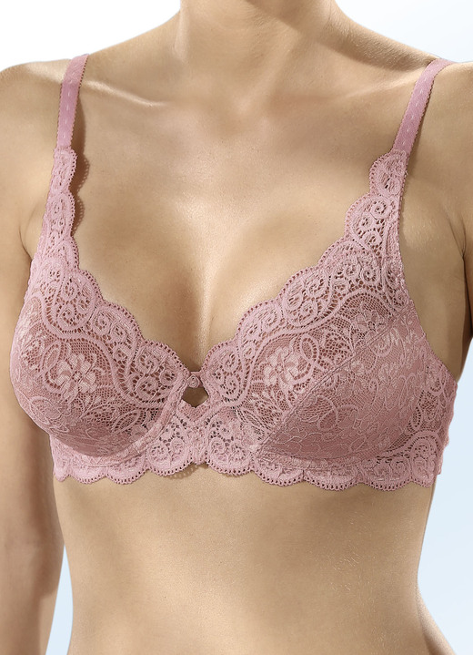 Damesondergoed - Triumph Amourette beugelbeha met elastische kant, in Größe 075 bis 100, in Cup D, in Farbe OUDROZE