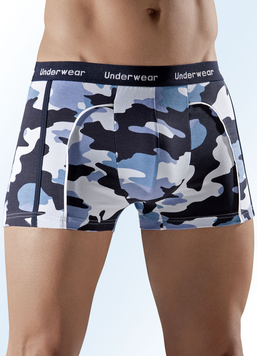 - Set van drie slips van fijne jersey, camouflagemotief, in Größe 004 bis 010, in Farbe BLAUW-MARINE-WIT