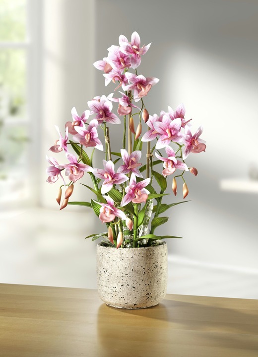 Kunst- & textielplanten - Orchidee in pot, in Farbe ROZE-GROEN