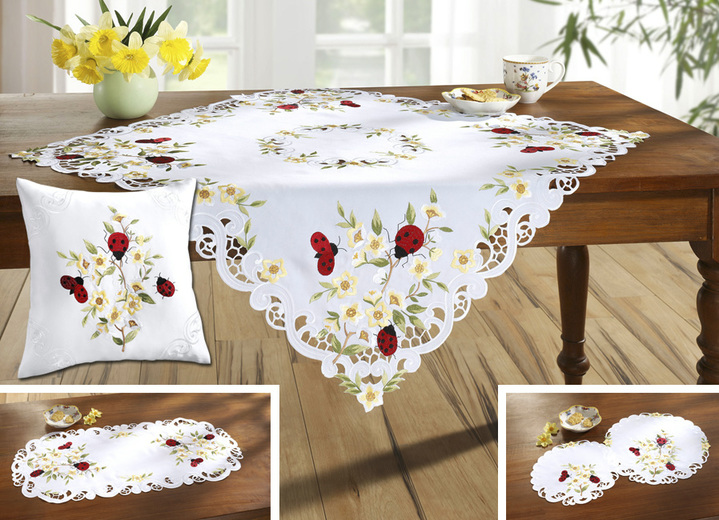 Decoratiekussens & slopen - Tafel- en kamerdecoratie met schattige lieveheersbeestjes, in Größe 101 (Loper ovaal, 40/85 cm) bis 404 (Kussensloop, 40/40 cm), in Farbe CRÈME